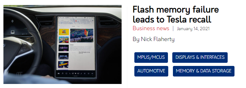 In 2021, Tesla had a recall involving flash memory issues.