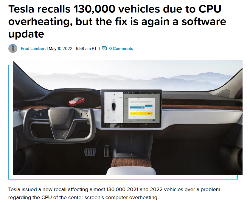 In 2022, Tesla had a recall involving overheating CPUs.