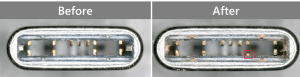 A photograph of connector terminal wear captured with a digital microscope