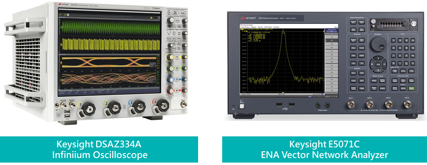 Keysight E5071C ENA Vector Network Analyzer and Keysight DSAZ334A Infiniium Oscilloscope