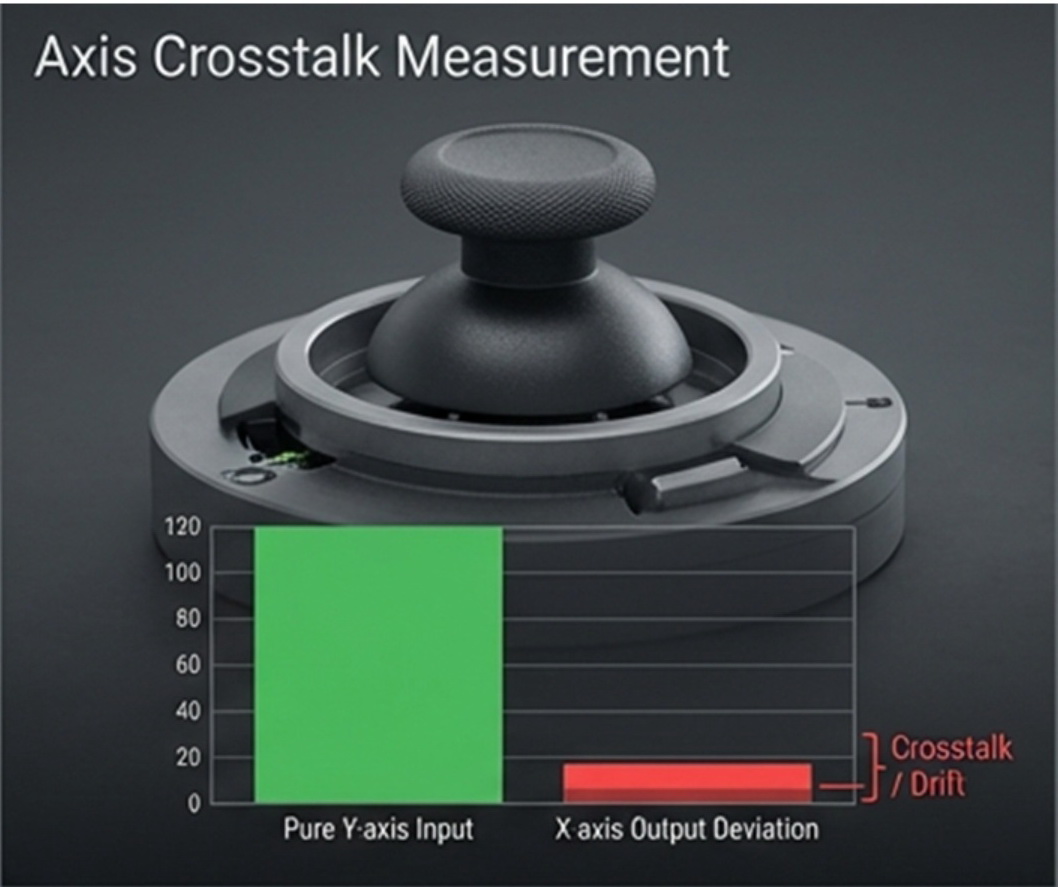 Axis Crosstalk: Unexpected output on one axis while pushing only the other - quantifies cross-axis interference