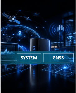 CPE router with satellites and an LTE cell tower, illustrating LTE–GNSS coexistence interference testing