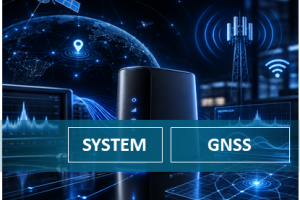 CPE router with satellites and an LTE cell tower, illustrating LTE–GNSS coexistence interference testing